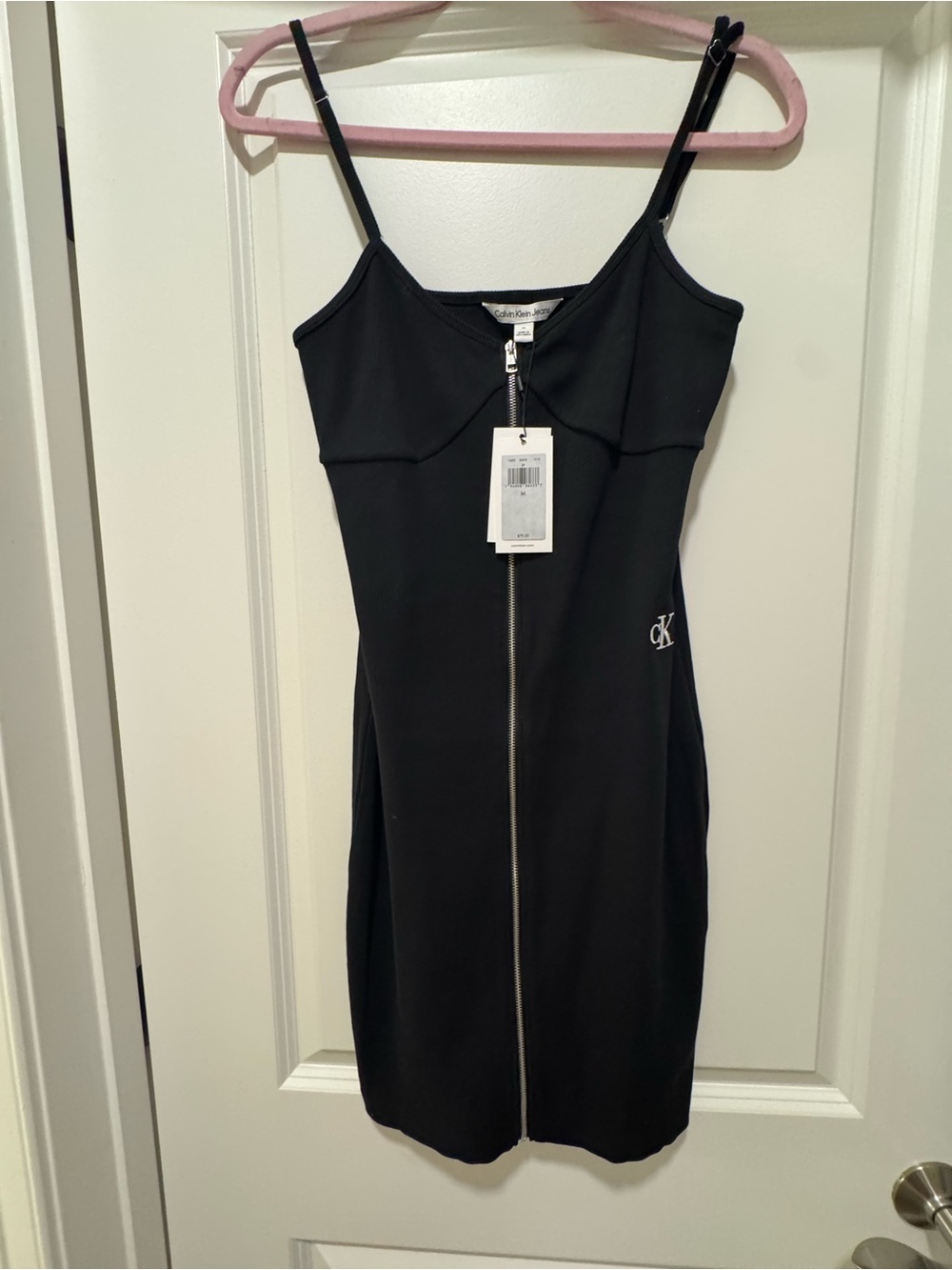 New Calvin Klein Black Zip-Front Slip Dress M
